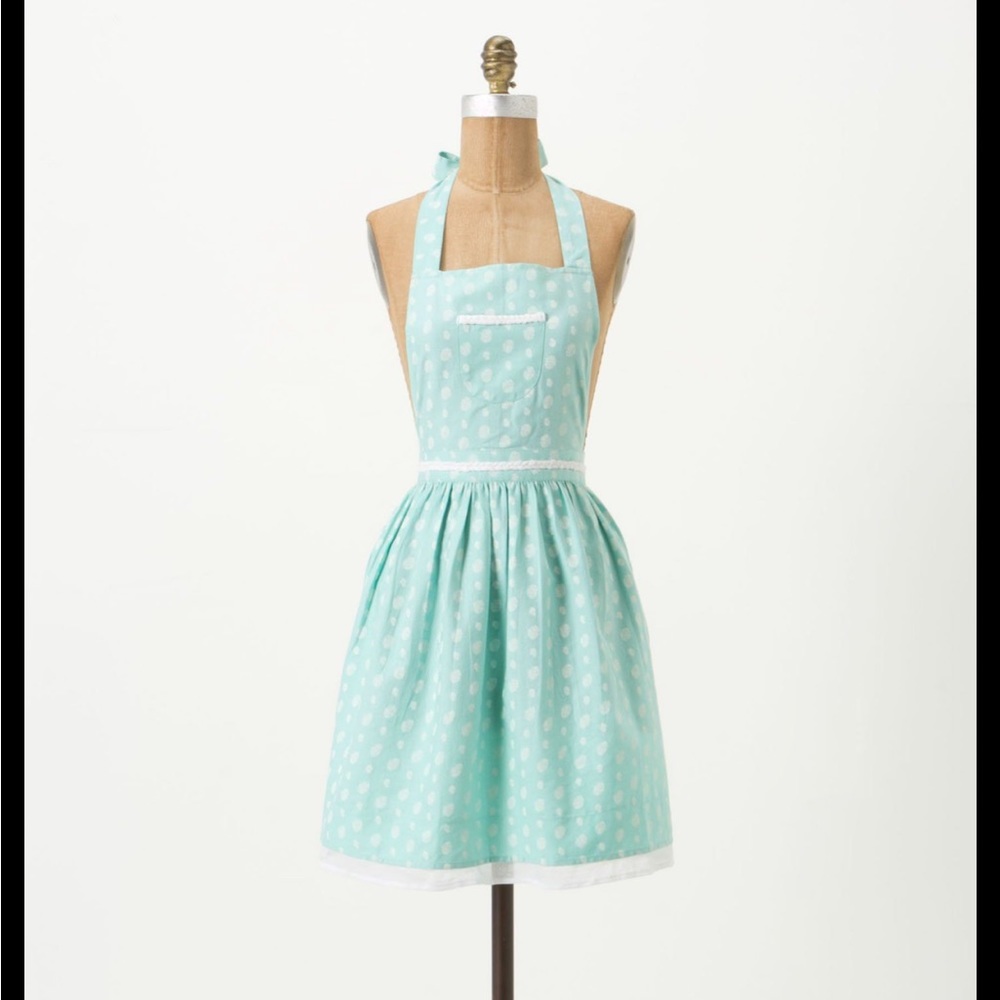 Anthropologie sugar spots polka dot apron Tiffany blue